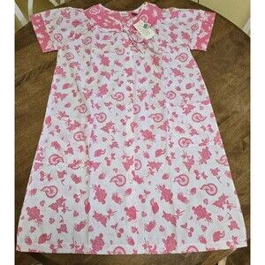 Vtg 80/90s House Dress Mumu Pockets White Pink Cherry Lemon Flowers SZ M NWT